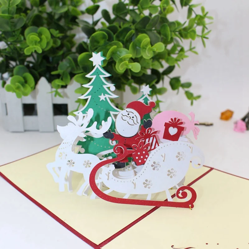  3D Handmade 2019 Merry Christmas Tree Reindeer Santa Claus Paper Invitation Greeting Cards PostCard - 4.00022E+12