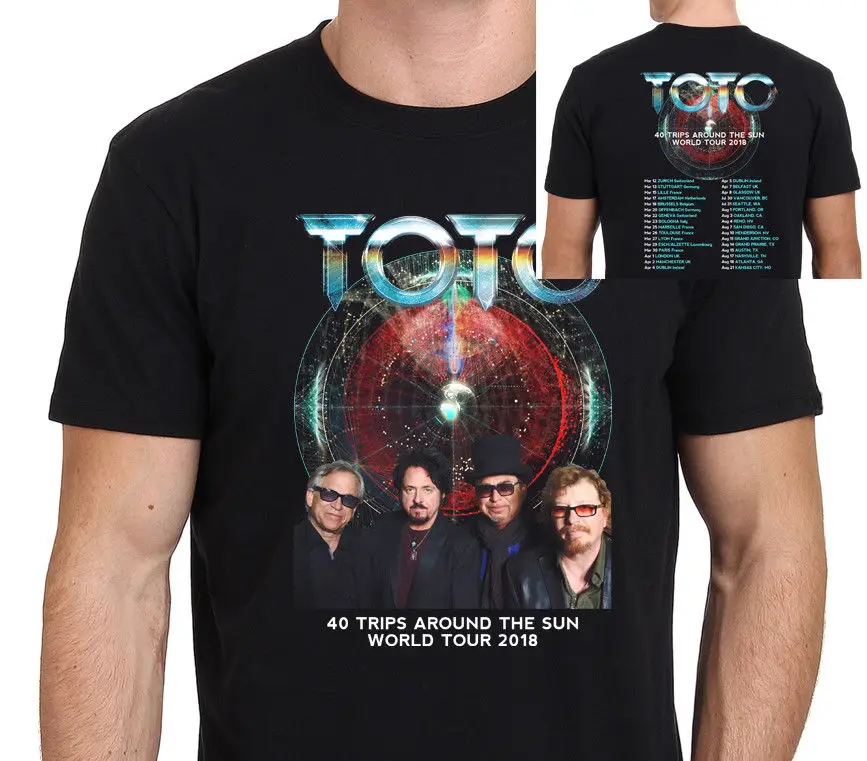 TOTO Band 40 Trips Around The Sun World Tour 2018 T-Shirt Men's Black Size S-3XL Summer Short Sleeves T Shirt Fashion | Мужская