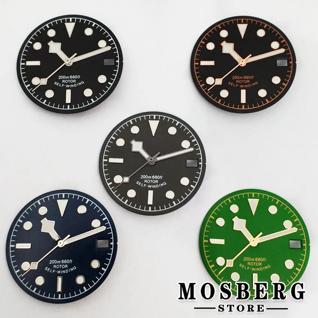 28.5mm preto verde estéril luminoso assista dial