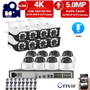 

H.265 16CH 5MP 4K POE NVR Kit CCTV Security System Outdoor 5MP Audio Record IP Bullet Camera P2P Home Video Surveillance Set 4TB