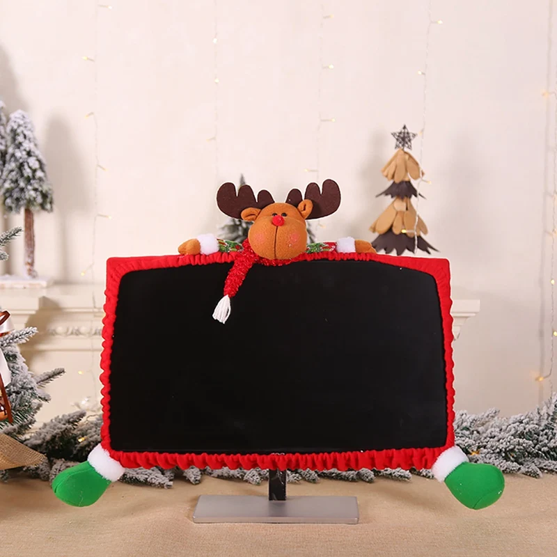 

Christmas Computer Monitor Cover Cute Doll Decorative Laptop Display Dustproof Cover Screen Protector Home Office Decor