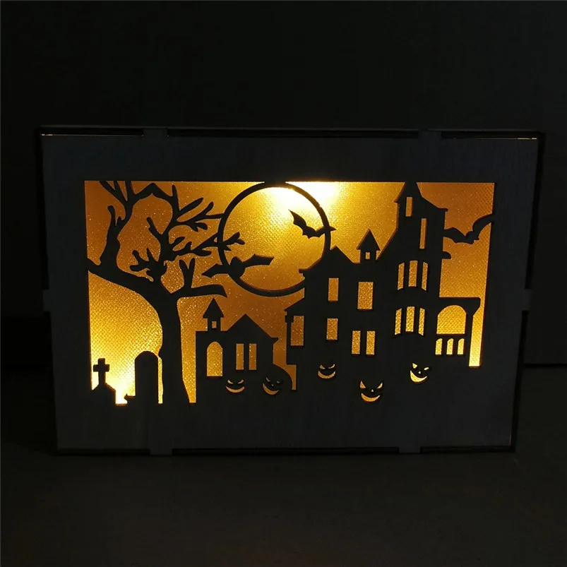 Wooden Hanging Home Decor Pumpkin Haunted House Pendant LED Night Light Halloween Home Decor Adornos Para Casa 30AUG0230
