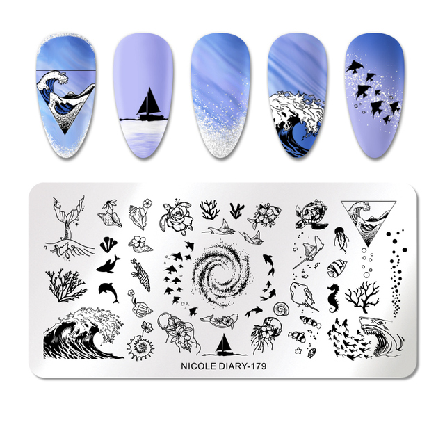 DIARY Flower Leaf Nail Stamping Plates Cute Abstract Face Lines Stamp Template Nail Art Image Printing Stencil Tools
