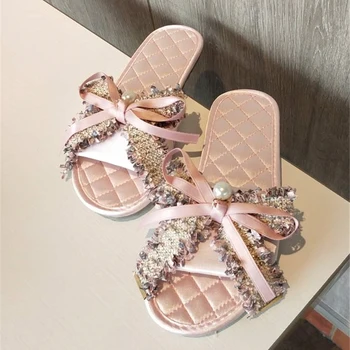 

Women Slippers Flat Indoor Shoes Satin Fashion Bow Tie Slides Black Home Slippers Ladies Shoes Non Slip Summer Women Footwear