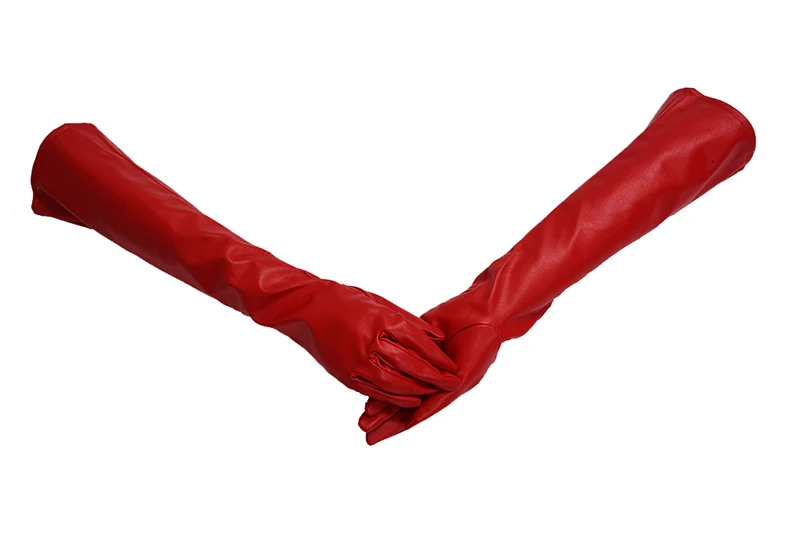 Pair of Stylish Red Solid Color PU Leather Long Gloves For Women