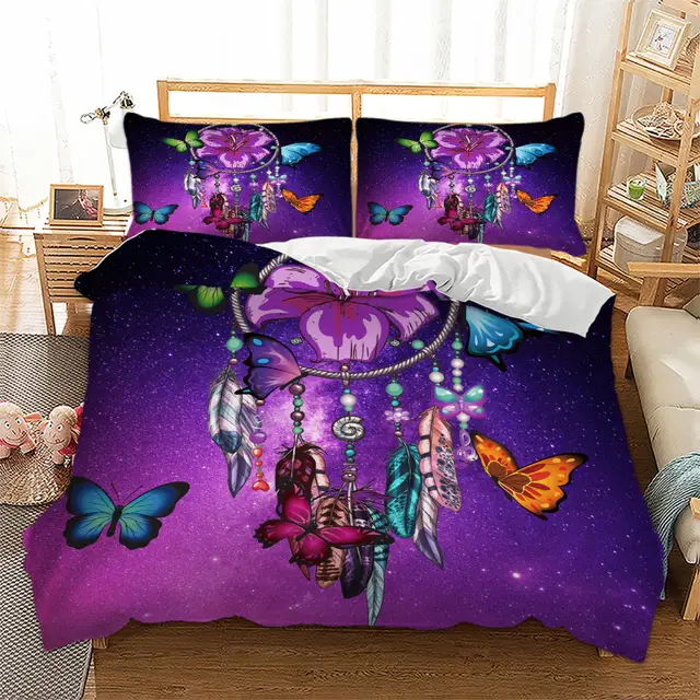 Purple Dreamcatcher Bedding Sets Butterfly Duvet Cover Pillowcases