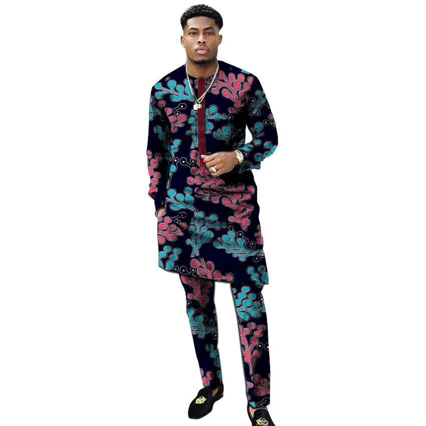 African print shirts+pant men's set clothing long sleeve top with trouser 2 pieces outfits man wedding wear customized