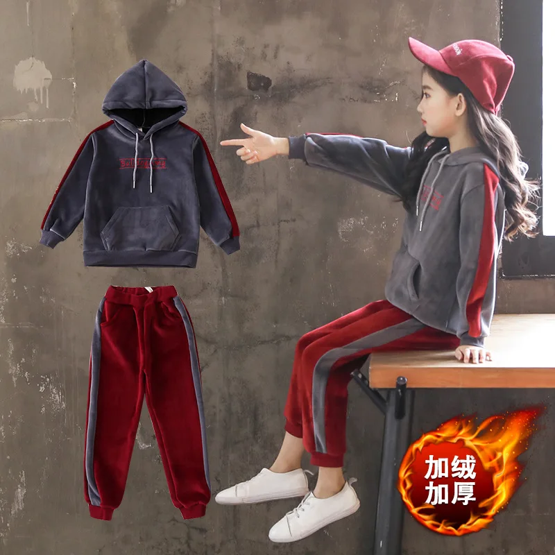 

Girls Gold Velvet Set 2019 New Style Korean-style Children Brushed And Thick Two-Piece Set Teenager Clothing GIRL'S Autumn & Win