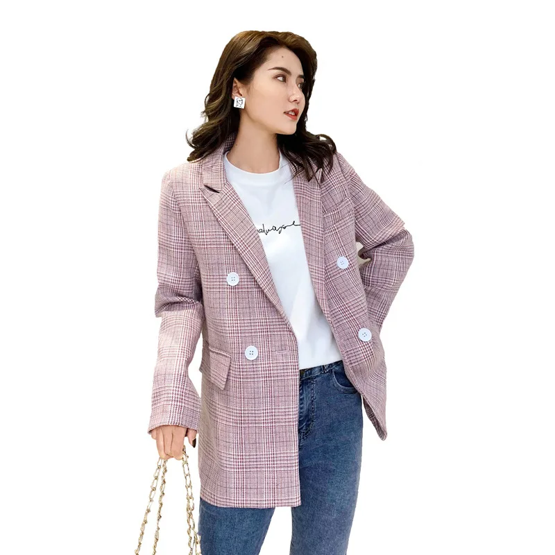 

Blazer feminino small suit female autumn new fashion casual check jacket double-breasted Slim Plaid suit women's clothing