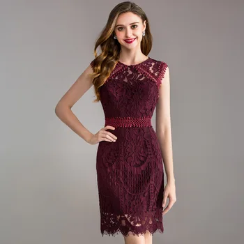 

2019 Summer Dress Embroidery Lace Hollow Out Round Neck Waist Sleeveless Big Code Women's Wear Dress