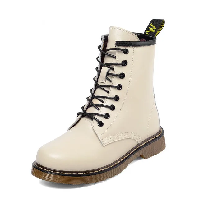 Beige Г., Botas Mujer, ботинки женская кожаная обувь зимние трендовые теплые женские черные ботильоны короткие плюшевые слипоны - Цвет: Beige