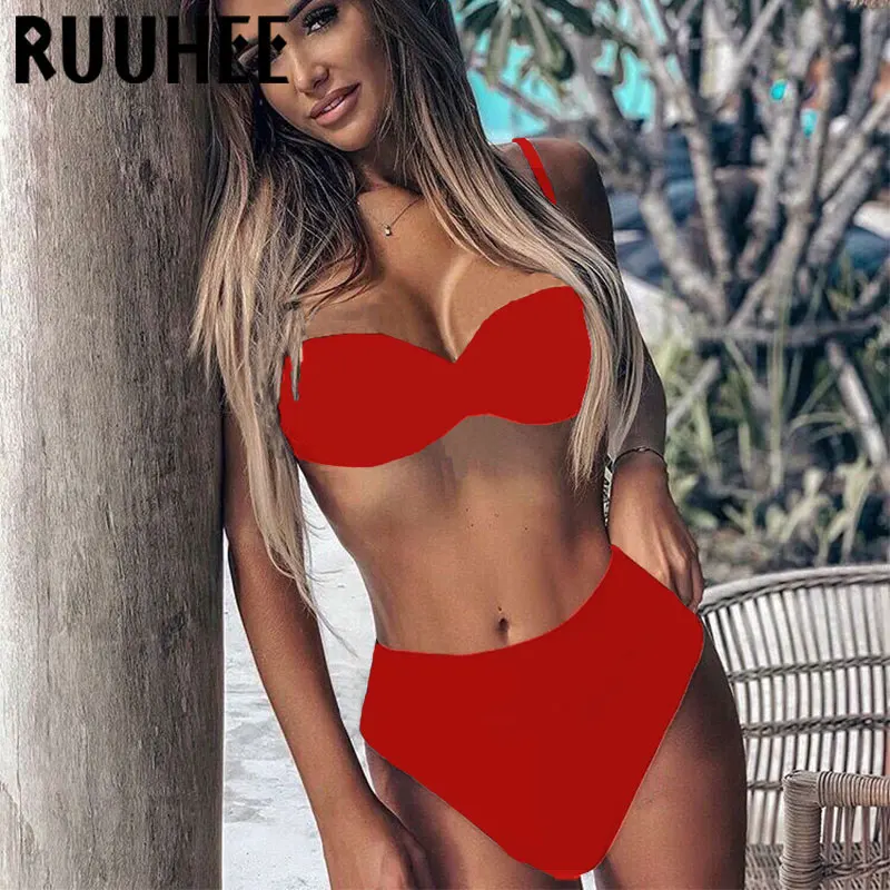 RUUHEE, купальник, пуш-ап, бикини,, женский купальник, бандаж, высокая талия, бикини, набор, ремень, съемный, купальник, женская пляжная одежда
