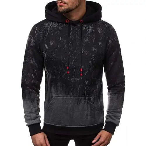 Dark Gray Мужская толстовка с капюшоном градиентный цвет цветочный принт длинный рукав кофта с капюшоном Толстовка цветочный принт длинный рукав пуловер - Цвет: Dark Gray