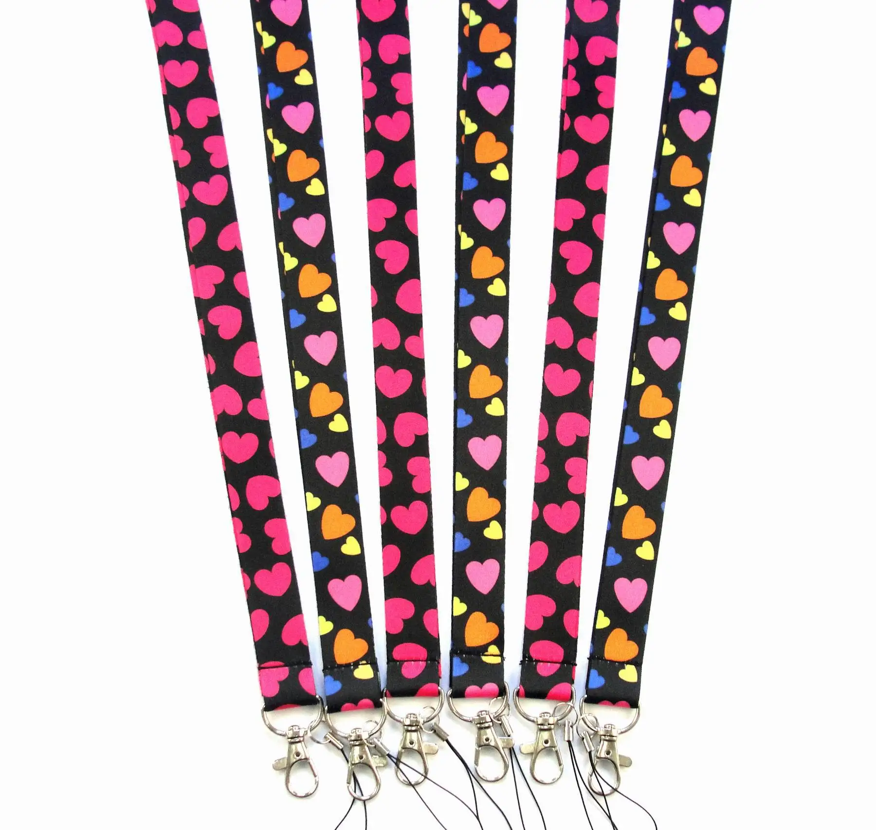 Wholesales 30 Pieces/lot Quality Candy Colors Love Heart Pattern Series Phone Strap ID Card Badge Holder Lanyard Key Neck Strap