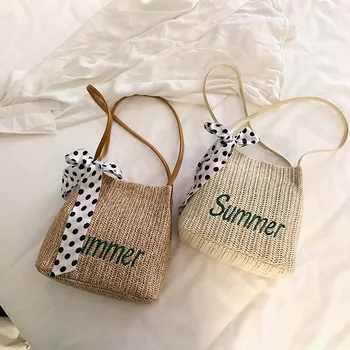 

Summer Woven Bags for Women Crossbody Shoulder Messenger Casual Embroidery Handbag Lady Bohemian 2020 Female Bucket Straw Bag