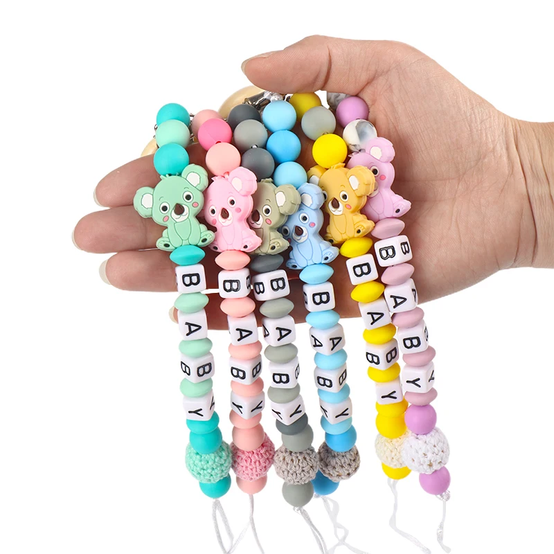 

Baby Handmade Pacifier Clips Holder Chain Silicone Pacifier Chains Fashion Animal Baby Teether Teething Chain Personalized Name