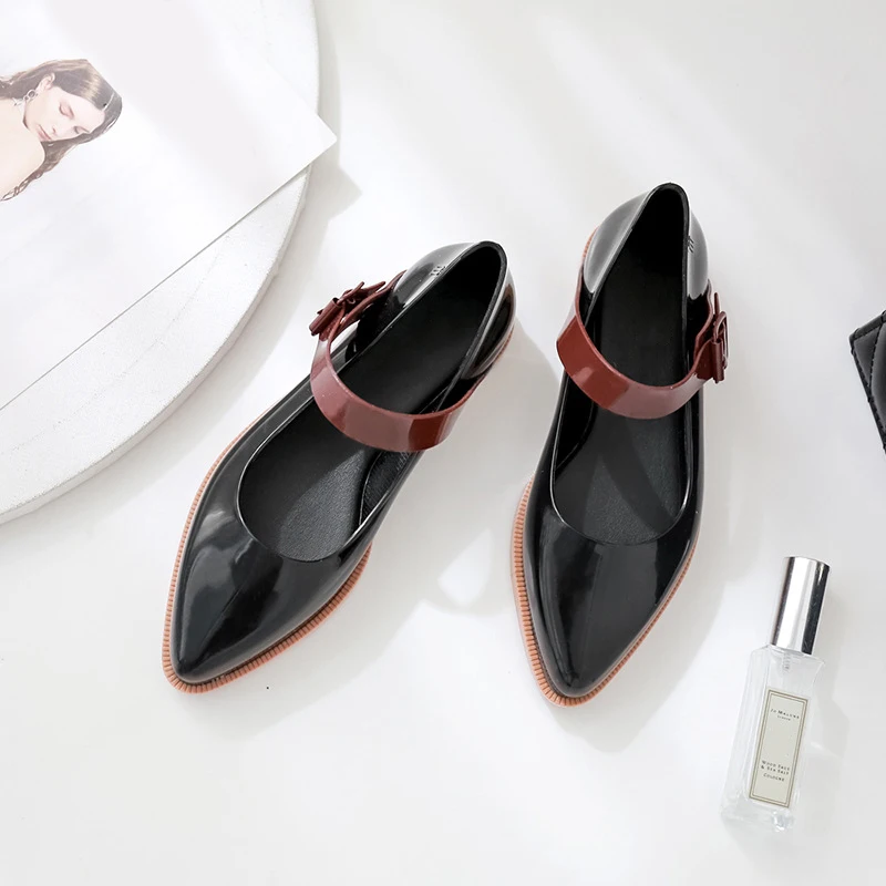 

Women Flat Shoes PU Shallow Loafers Ponited Toe Jelly Ladies Buckle Strap Autumn Comfort Casual Shallow Fashion Female Footwear