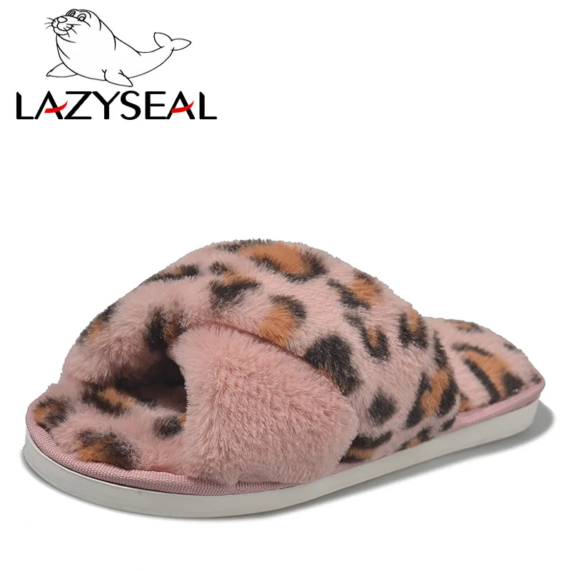 LazySeal/ г. Зимние домашние теплые меховые тапочки женская обувь женские домашние тапочки леопардовые женские шлепанцы теплая Домашняя обувь для женщин
