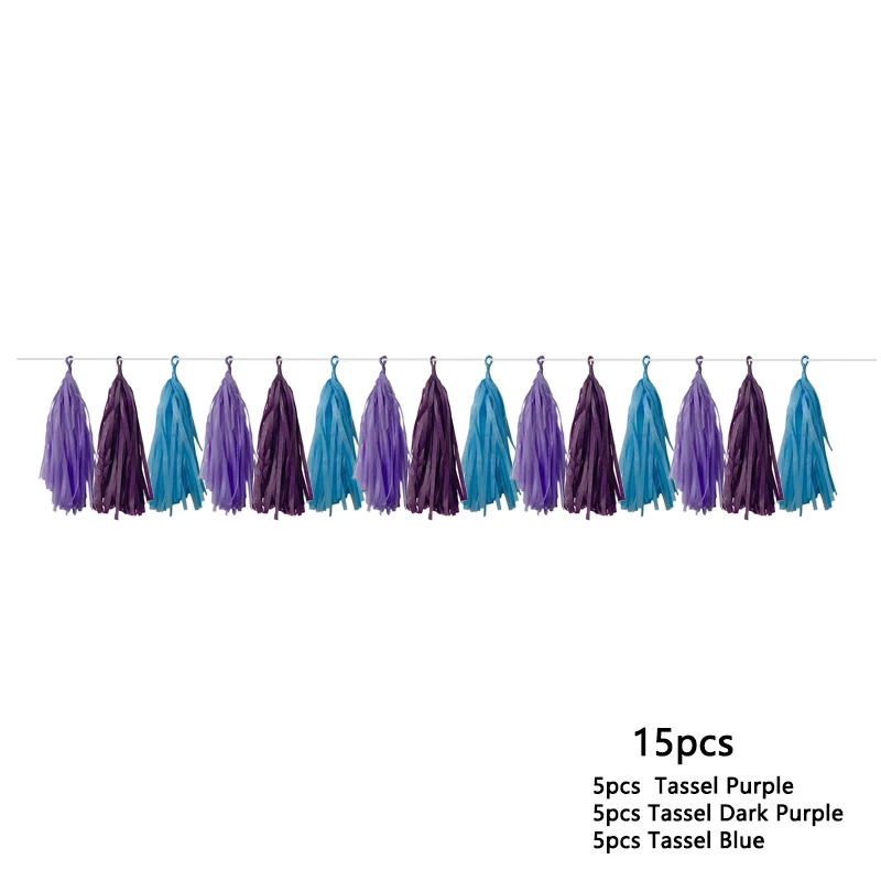 15pcs-Tassel Mixed Вечерние принадлежности Русалочки, декоративный баннер с воздушным шаром, сувениры для вечеринки ко дню рождения, детские украшения для вечеринок на день рождения - Цвет: 15pcs-Tassel Mixed