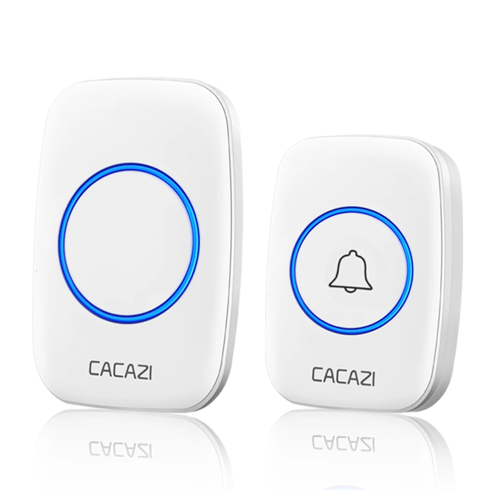 1 button 1 receiver Беспроводной дверной звонок CACAZI с водонепроницаемой батареей и кнопками, приемник с вилкой Стандарта США, ЕС, Великобритании, дистанционный светодиодный светильник на 300 м, Домашний Беспроводной звонок 60 колокольчиков - Цвет: 1 button 1 receiver
