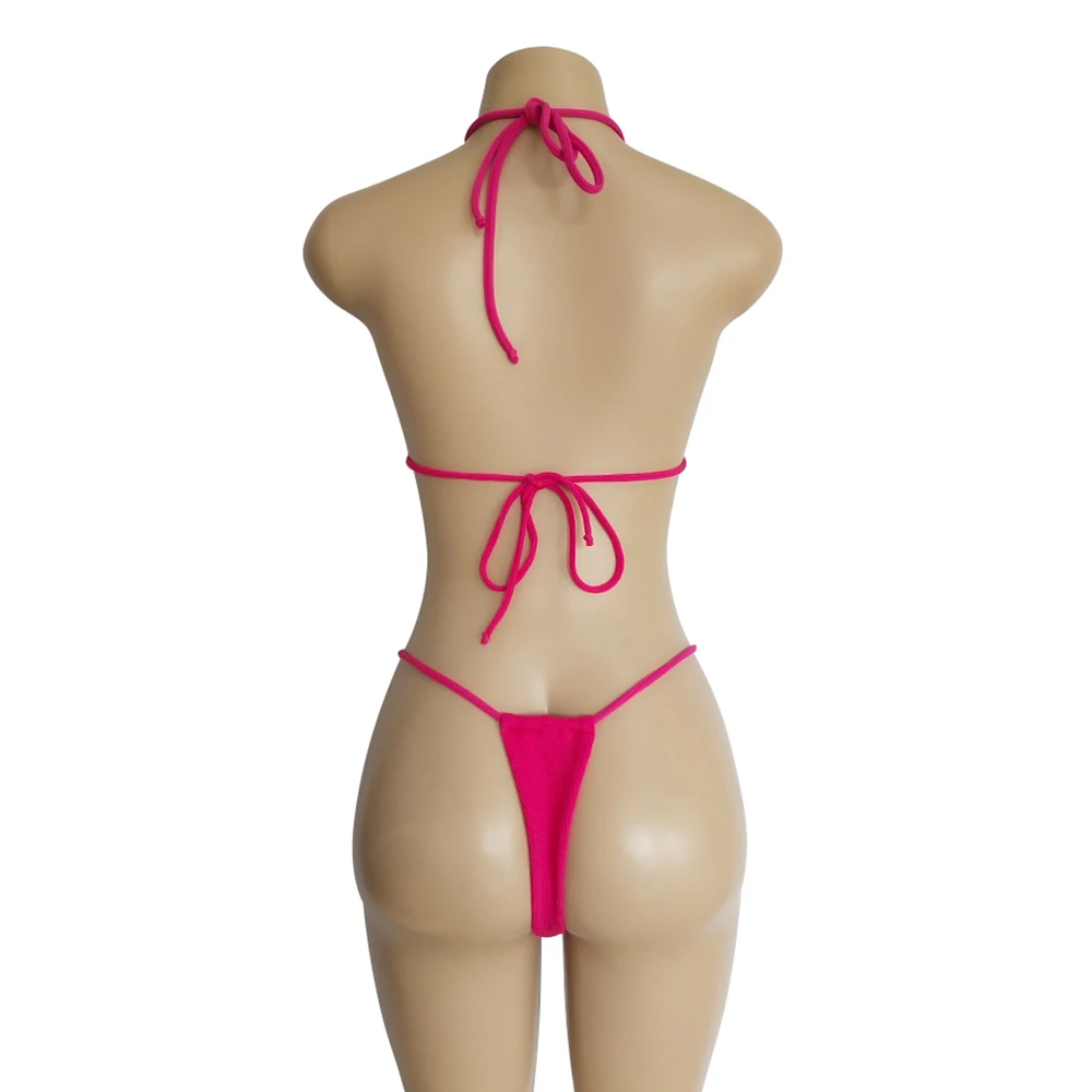 セクシーなストリングマイクロビキニセクシー女性水着固体ひもモノキニビキニセット 2 個水着極端な水着 黒 白 ビキニセット Aliexpress