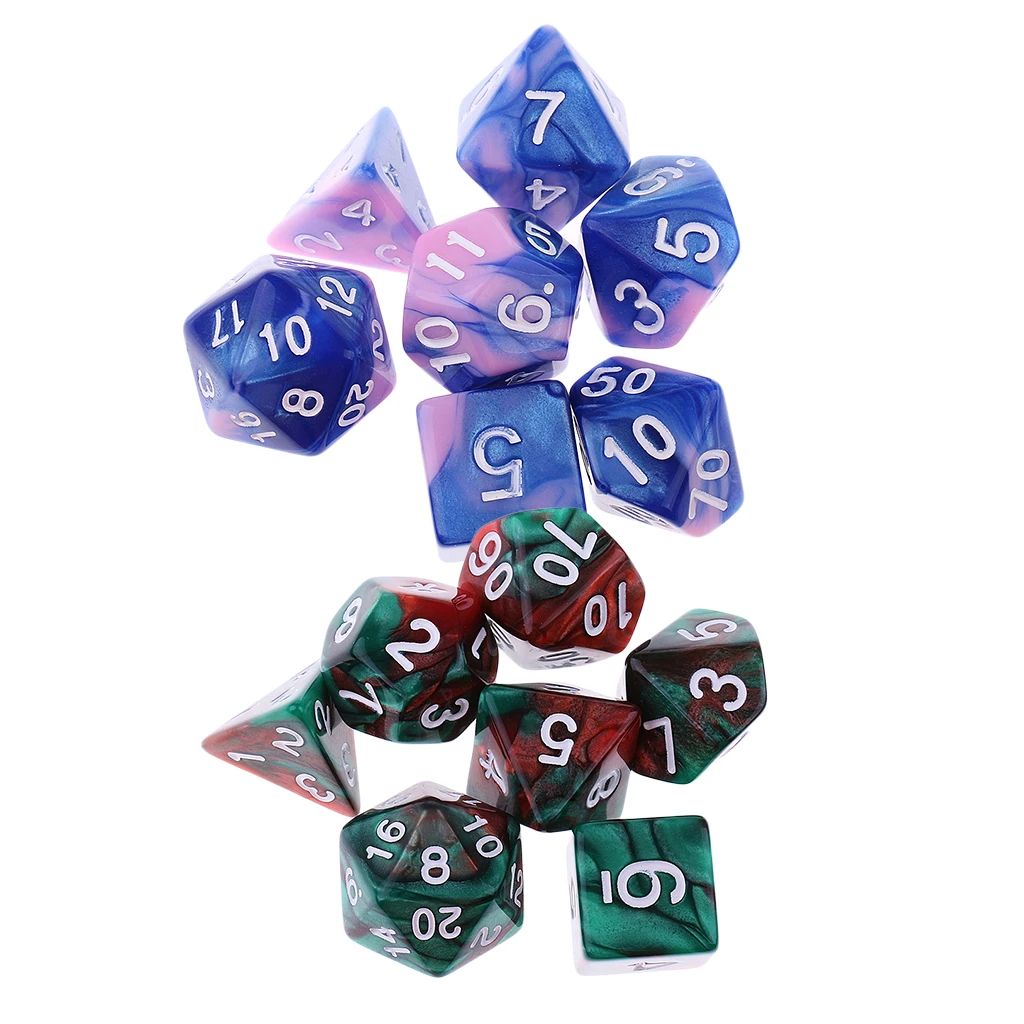 14x Two Color Polyhedral Dice for Dungeons and Dragons Party Casino Game Toy