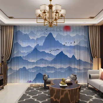 

3D Photo Printed Tulle Sheer Curtains Sun Landscape for Living Room Door Bedroom Devider Ready Made Drape Window Decor Customize
