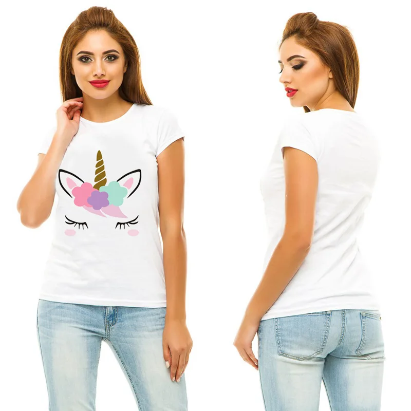 Matching Family Outfits Mom Kids Baby Unicorn T-shirt Tops Summer Short Sleeve Mother Daughter Clothes Big Sister Little Sister 2