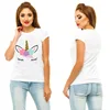 Matching Family Outfits Mom Kids Baby Unicorn T-shirt Tops Summer Short Sleeve Mother Daughter Clothes Big Sister Little Sister 2