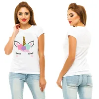 Matching Family Outfits Mom Kids Baby Unicorn T-shirt Tops Summer Short Sleeve Mother Daughter Clothes Big Sister Little Sister 2