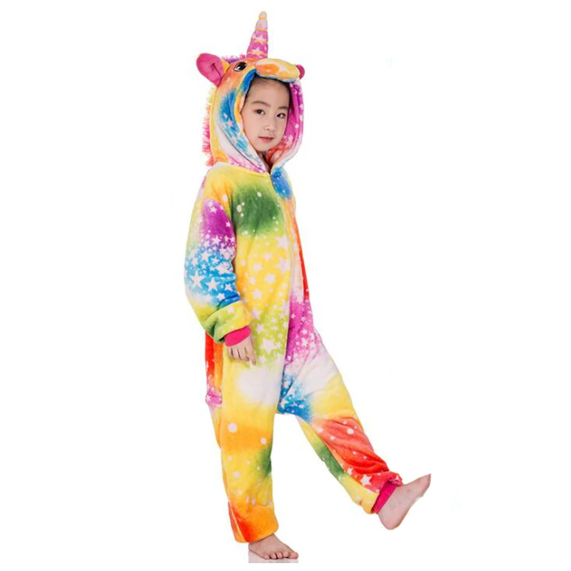 Kid Color Unicorn Cosplay Kigurumi Onesies Child Cartoon Winter Anime Jumpsuit Costume For Girl Boy Animal Sleepwear Pajamas
