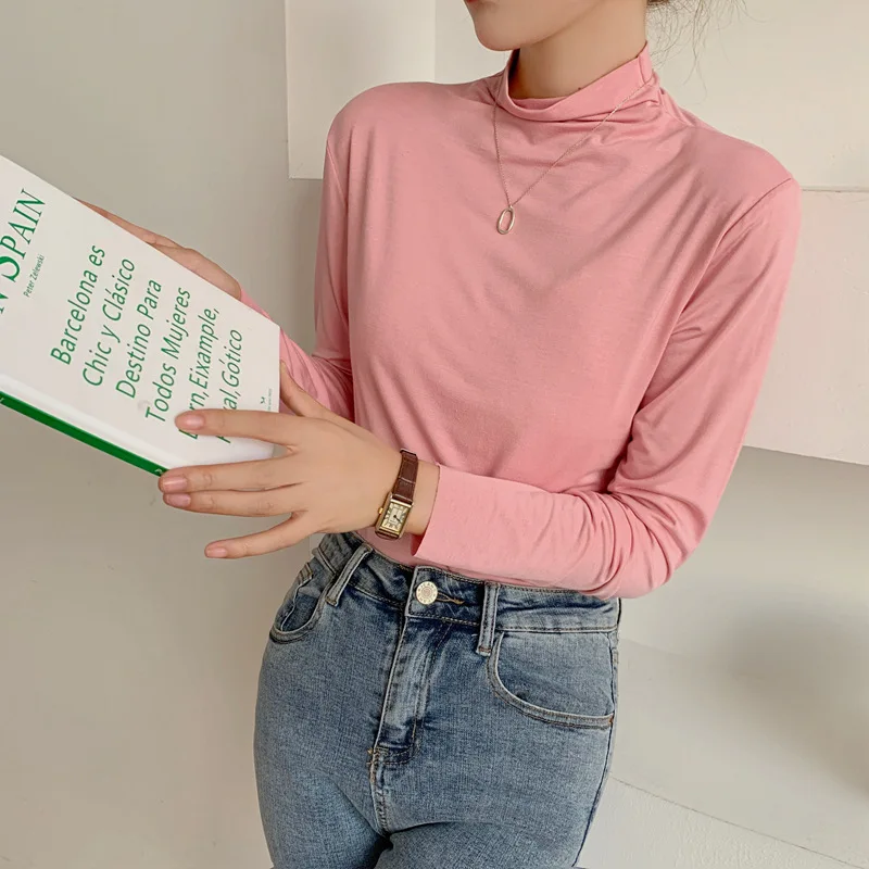 Woman Tshirts Autumn Winter New 2020 Full Stand Korean Fashion Undershirt Soft Comfortable Plus SizeSlimming Sexy Tops Undefined