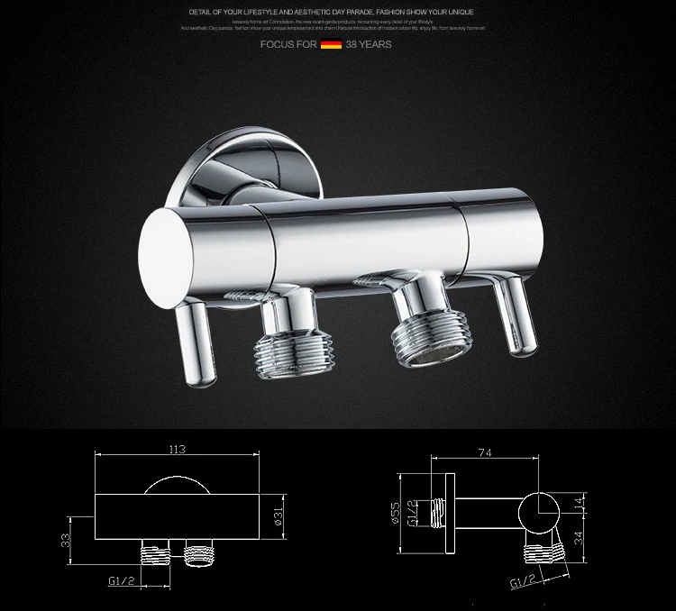 Description Picture 4 of itemBrass double handle Toilet faucet shattaf angle valve multifunctional toilet valves diverters valvula