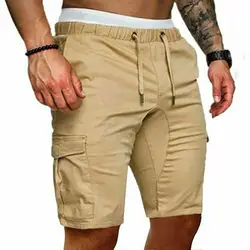 Hirigin – Short en coton pour homme, Bermuda, Style militaire, droit, avec poche de travail, décontracté, avec lacets, été 