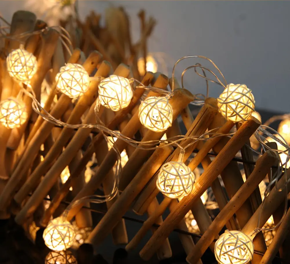 Ротанговые гирляндные шары светодиодный свет шнура на батарейках 2 м 5 м 10 м 40 люминария сказочные декоративные огни Рождество в помещении свадьба