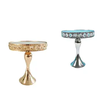 

1pcs gold silver round cake tray crytal mirror cupcake stand