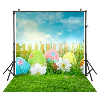 

HuaYi Blue sky grassland clorful flowers handful eggs decoration photography spring scene picture Easter Day Photoshoot W-3822