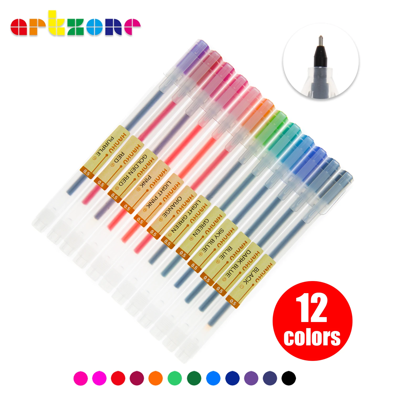 6pcs Rainbow Gel Pens Set Transparent Click Type Black Color Ink