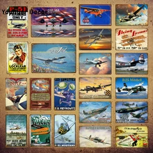 Американский стиль самолет истребитель металлические знаки Самолет Наклейка на стену винтажная живопись плакат Паб Бар комната Домашний декор YI-013