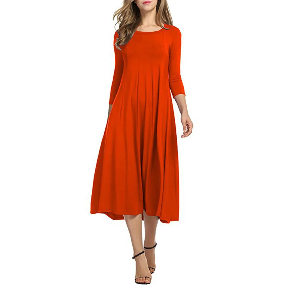 JAYCOSIN Casual Womens Half Sleeve Loose Long Maxi Dress Autumn Winter A-Line Solid color o-neck Dress Vestido Vestidos Elbise