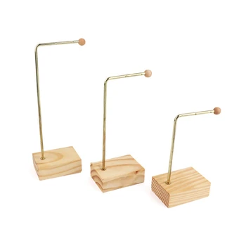 

Brief Solid Wood Metal Earrings Display Holder Jewelry Showcase Earrings Three-Piece Rack