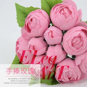 

Canvas Artificial Rose Rose Beam 10 Head Hand Held Rose Artificial Bouquet Decoration Preserved Fresh Flower Artificial Flower W