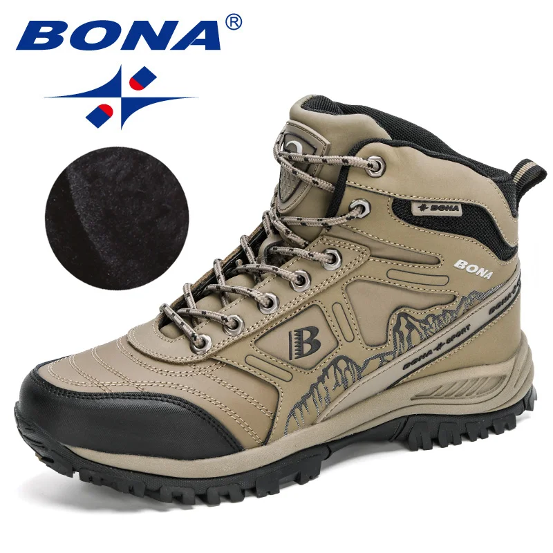 BONA 2020 New Arrival Hiking Shoes Action Leather Shoes Men Climbing & Fishing Shoes Man High Top Winter Plush Snow Boots Trendy