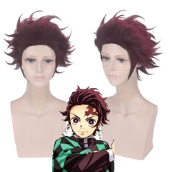 Tanjiro – perruque lame de démon Slayer Kimetsu No Yaiba, perruques Cosplay Anime, cheveux courts bruns châtain résistants à la chaleur 