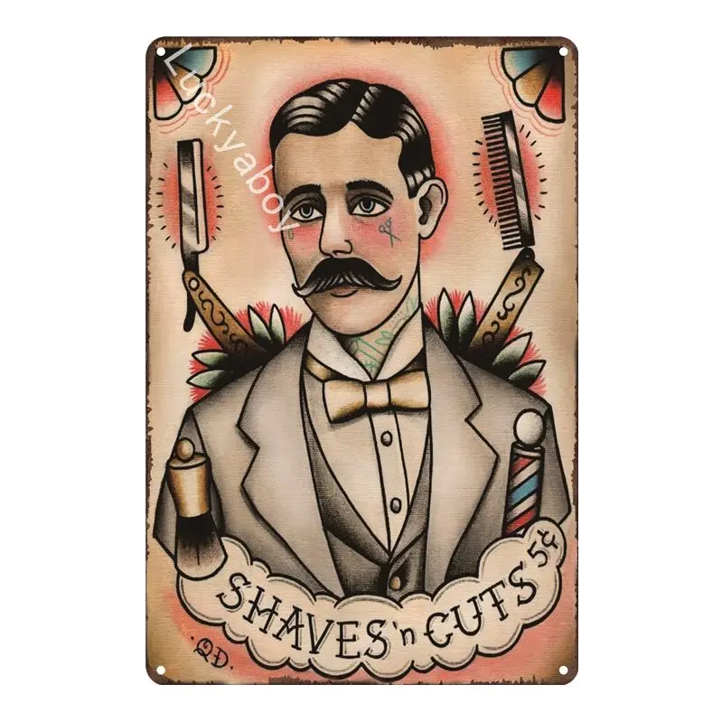[Luckyaboy] Парикмахерская Shaves порезы классика винтажная жестяная вывеска для колледжа металлическая пластина плакат для кафе бар настенный домашний декор AL005 - Цвет: UV792