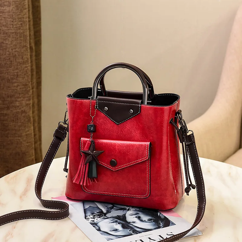 Модная женская винтажная сумка-мессенджер с кисточками и звездами, Высококачественная Ретро сумка на плечо, Женский чехол для мусора - Цвет: red