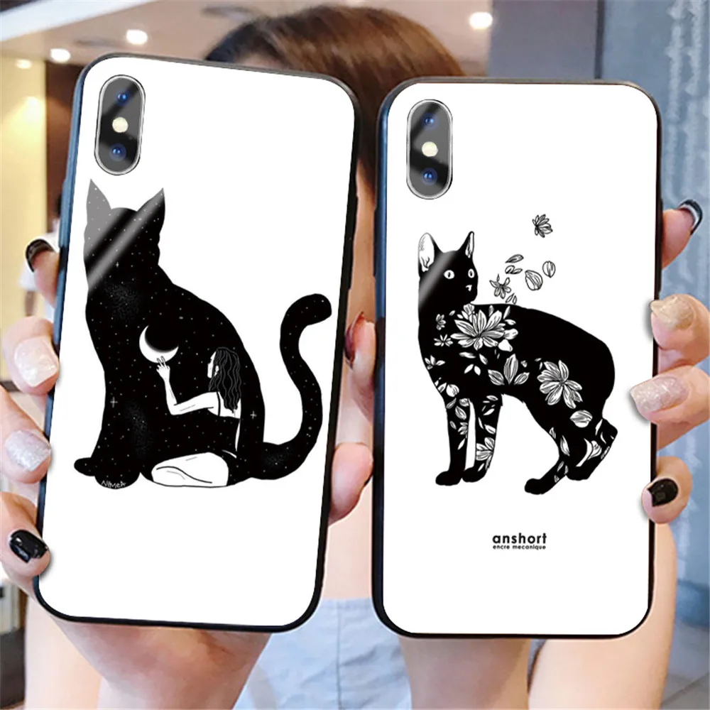 Забавная Милая задняя крышка с изображением кота для iphone XS Max XR X 5 5S 6 6S 7 8 Plus 11 Pro Max, милые чехлы из закаленного стекла
