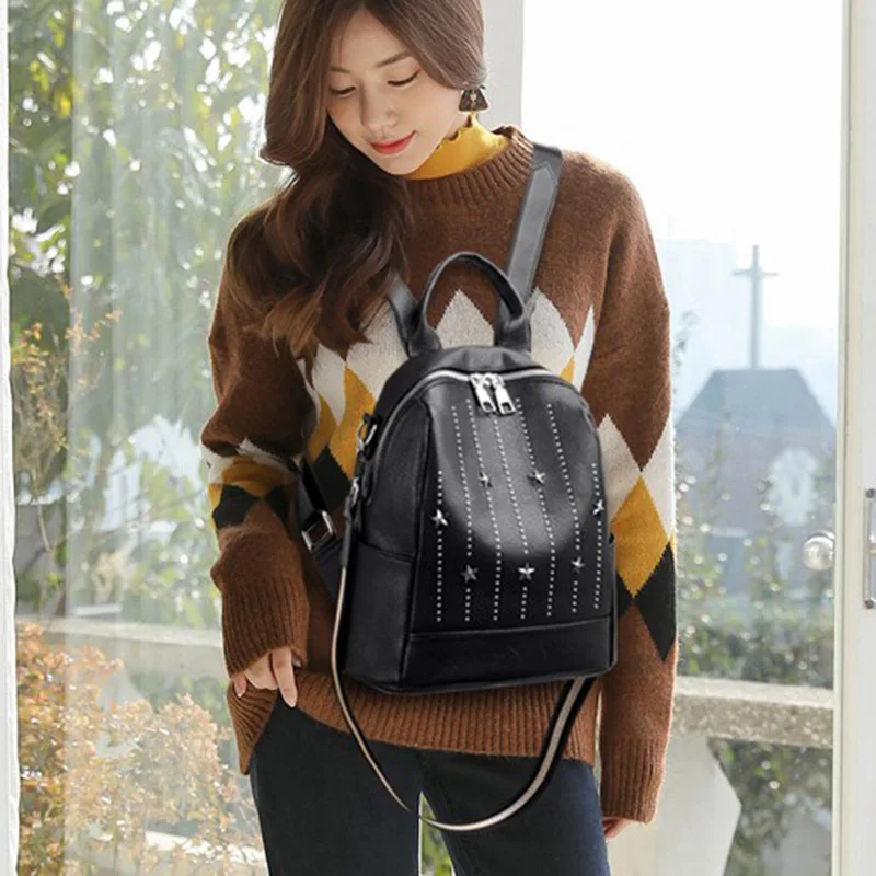 

Soft Leather Backpack Women's Large 2019 New Style Fashion Rivet Online Celebrity Soft Multi-Purpose Small Backpack Fashion
