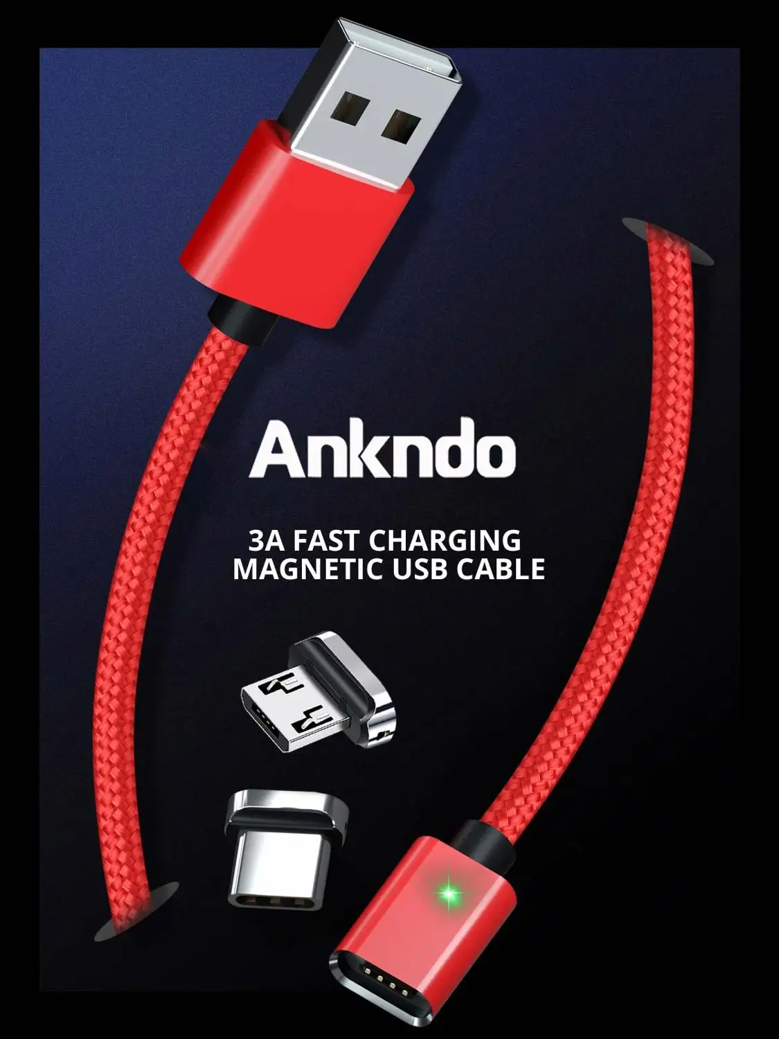 

Ankndo Cable Magnetic Micro USB Type C Fast Charging Charge Cord Led Sync Magnet Data Wire For Android Mobile Phone Cable Cord