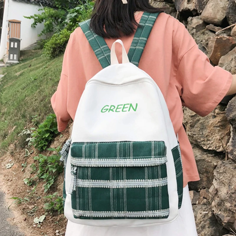 

Embroidery Cute Letter Backpack Women Lace Fashion Ladies School Backpack Teenage Girl Panelled Female Canvas Student Book Bags